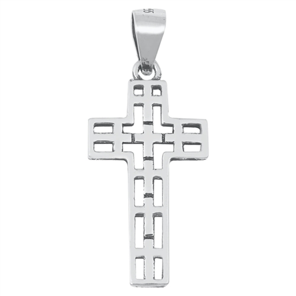 Sterling Silver Cutout Mosaic Cross Pendant Modern Unique Christian Charm 925