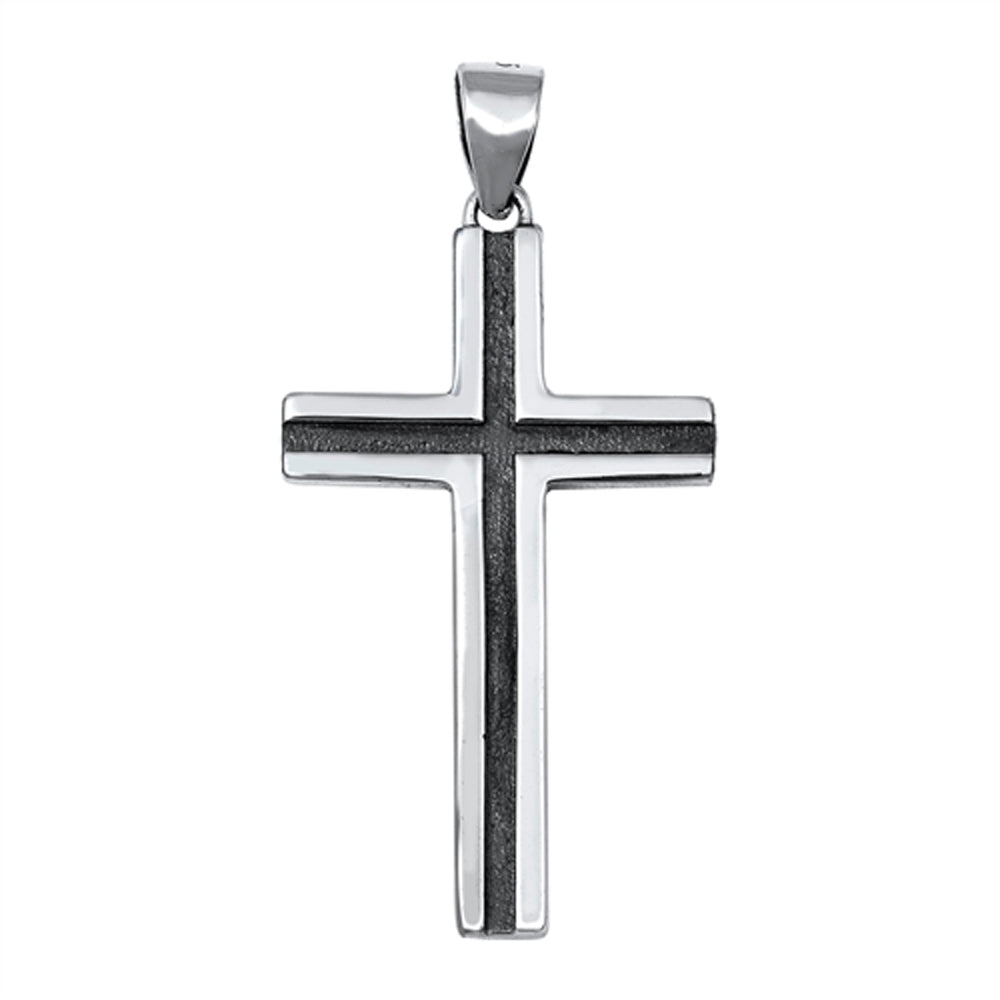 Sterling Silver Slim Modern Cross Pendant Dual Tone Statement Faith Charm 925