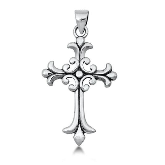 Sterling Silver Elegant Swirl Cross Pendant Gothic Medieval Christian Charm 925