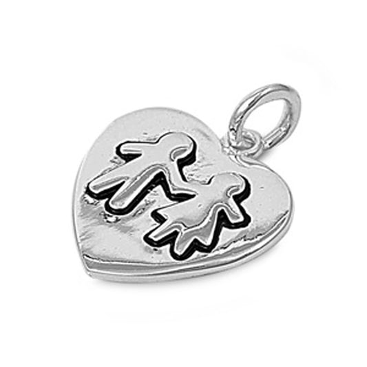 High Polish Heart Pendant .925 Sterling Silver Children Family Friends Charm