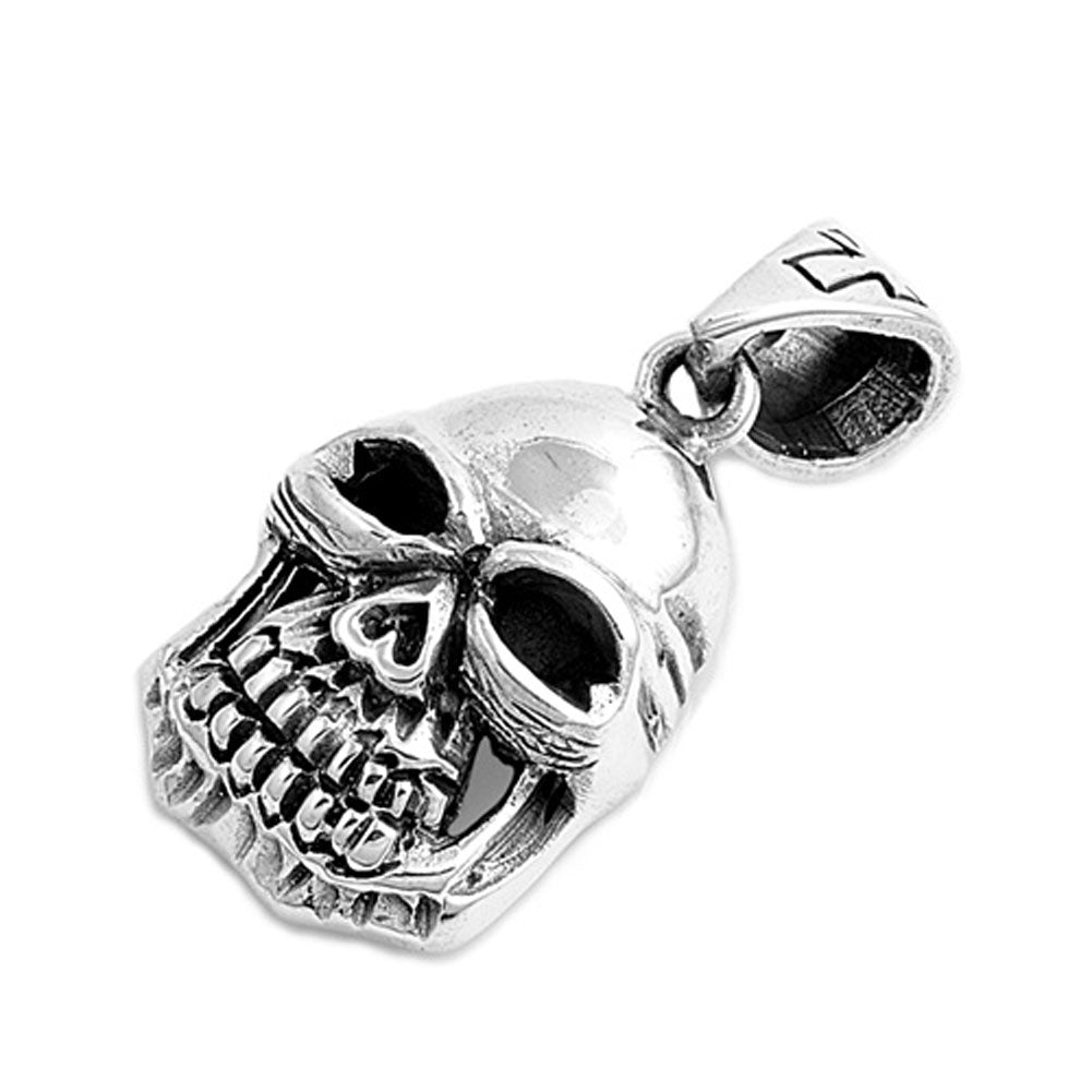 Cross Wide Grin Skull Pendant .925 Sterling Silver Biker Smile Creepy Charm