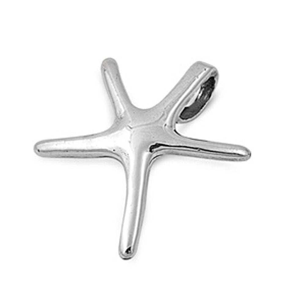 Elongated Shiny Starfish Pendant .925 Sterling Silver Animal Sea Life Charm