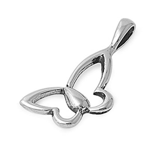 Cute Bubble Butterfly Outline Pendant .925 Sterling Silver Sideways Charm