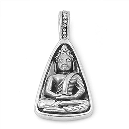 Spiritual Meditating Buddha Pendant .925 Sterling Silver Om Peace Triangle Charm