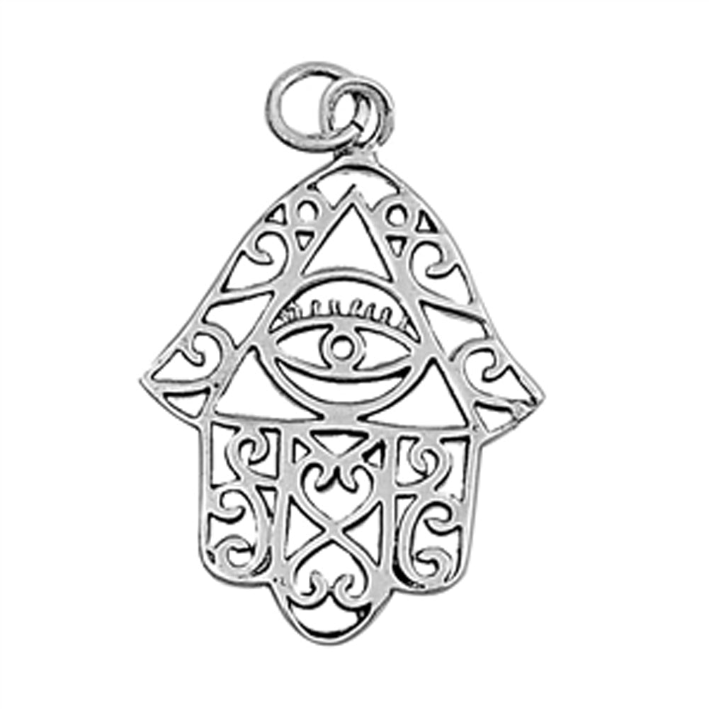 Hand of God Filigree Swirl Hamsa Pendant .925 Sterling Silver Henna Curls Charm