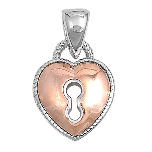 Rose Gold-Tone High Polish Heart Locket Pendant .925 Sterling Silver Rope Charm