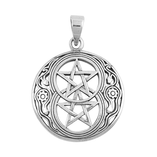 Celtic Medallion Double Stacked Pentagram Pendant .925 Sterling Silver Charm