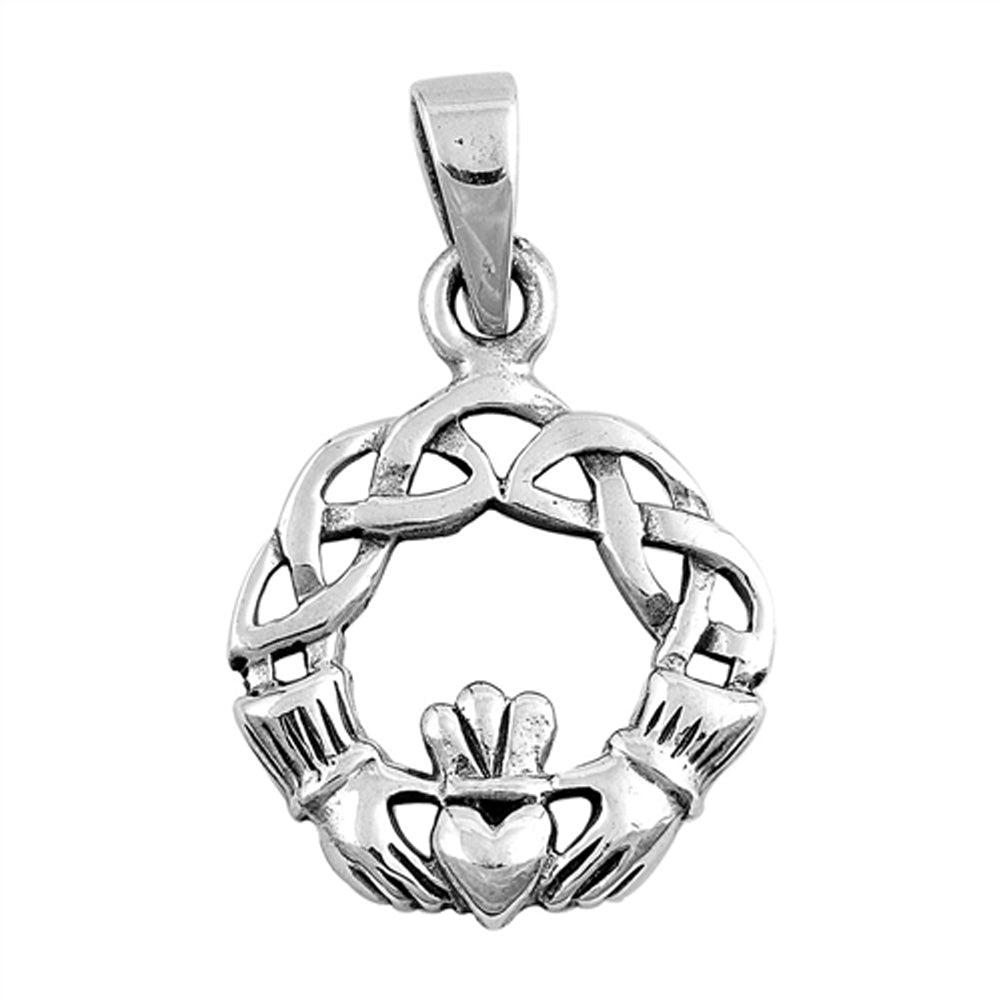 Knot Celtic Braid Claddagh Pendant .925 Sterling Silver Twist Hand Crown Charm