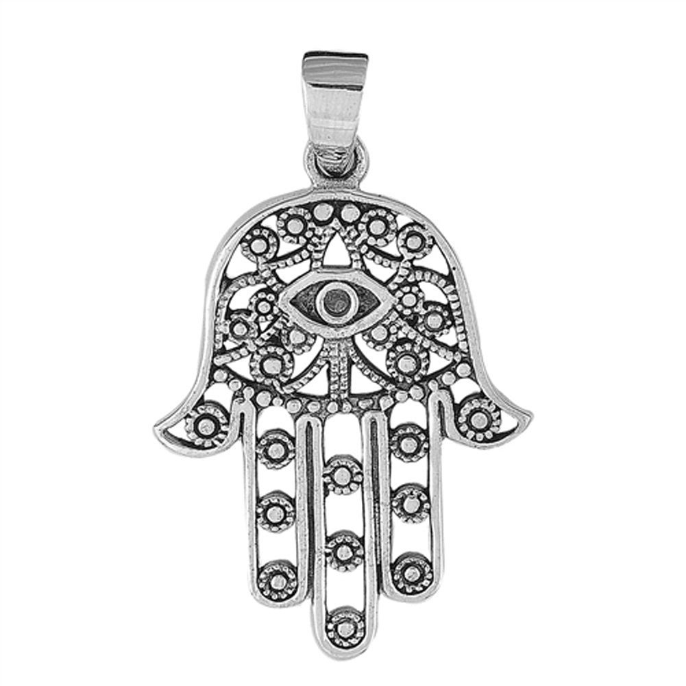 Eye Hand of God Pendant .925 Sterling Silver Double Thumb Bead Hamsa Charm