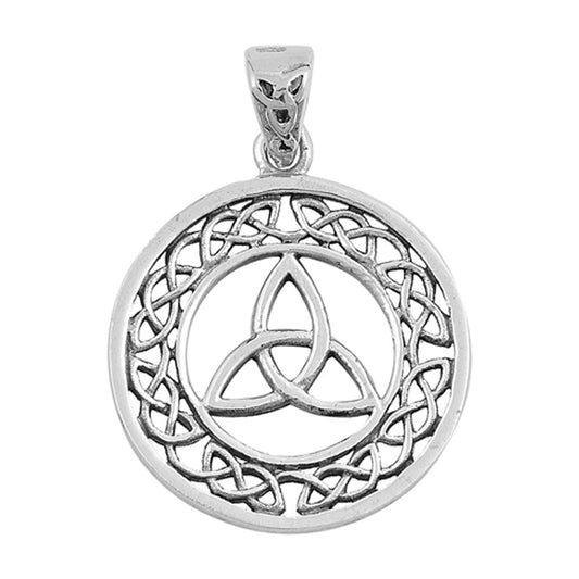 Sterling Silver Celtic Triquetra Pendant Weave Halo Cutout Knot Charm 925 New