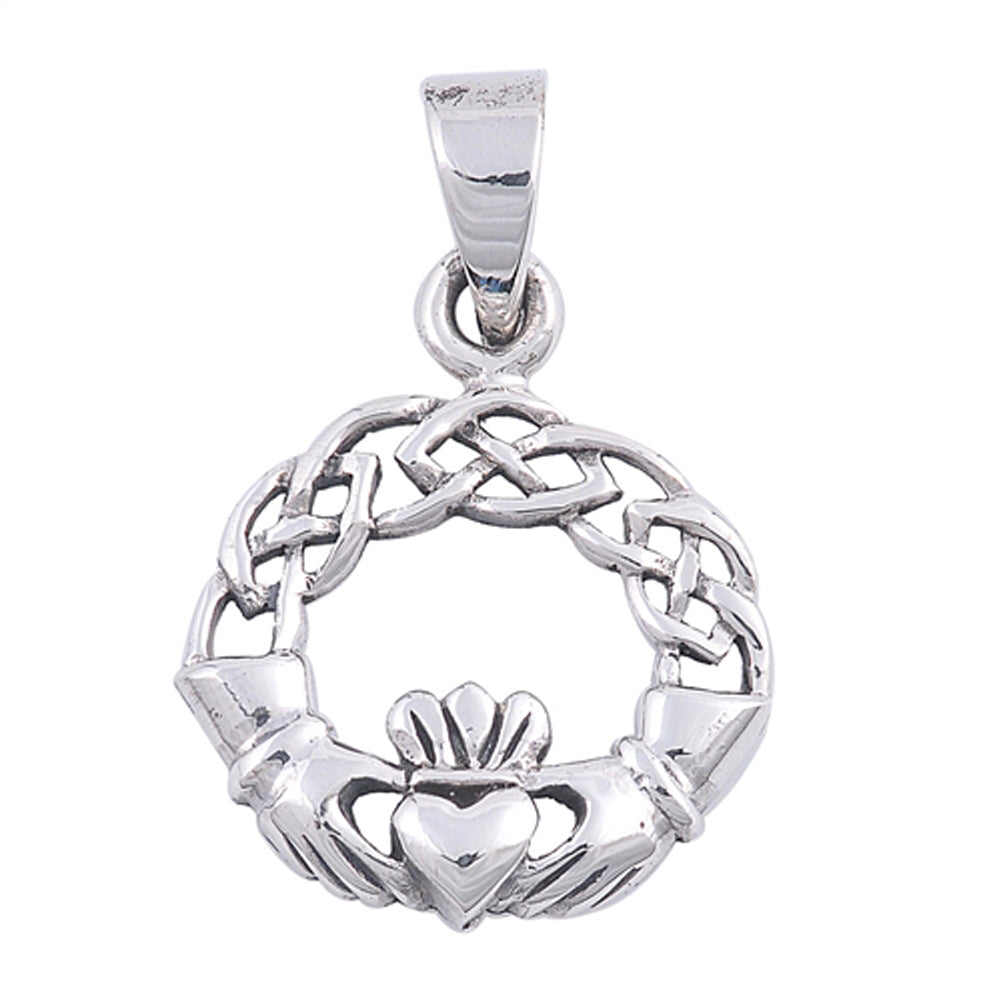 Braid Celtic Knot Claddagh Pendant .925 Sterling Silver Weave Crown Hands Charm