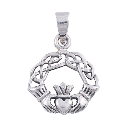 Knot Celtic Claddagh Pendant .925 Sterling Silver Weave Heart Braid Hand Charm