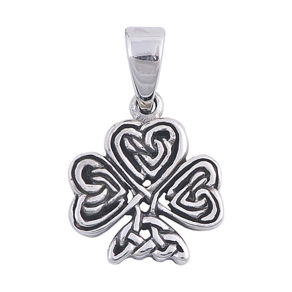 Weave Celtic Knot Three Leaf Clover Pendant .925 Sterling Silver Shamrock Charm