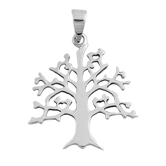 Tree of Life Pendant .925 Sterling Silver Branch Leaf Root Nature Bird Charm