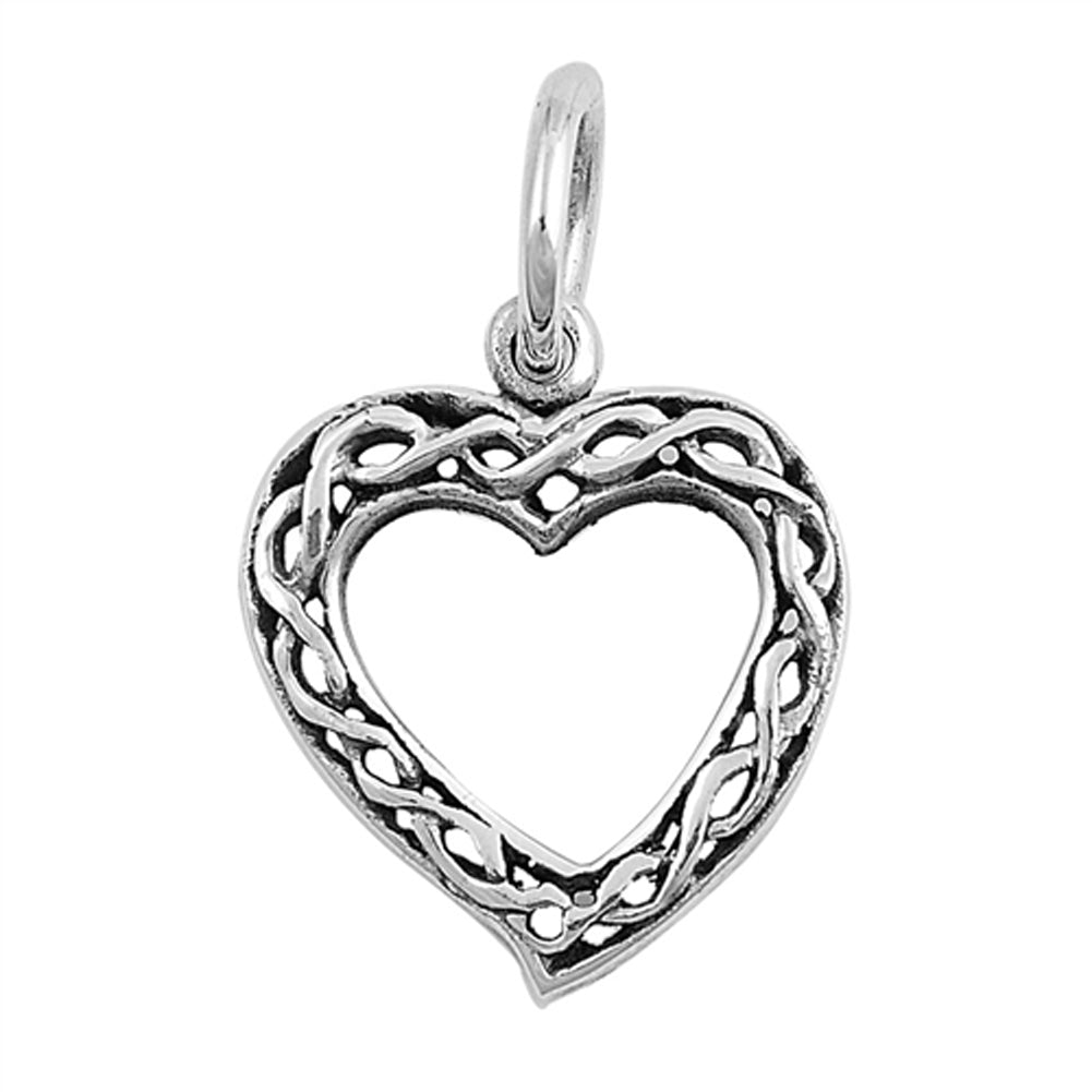 Open Celtic Knot Heart Pendant .925 Sterling Silver Weave Cutout Promise Charm