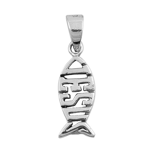 Fish Jesus Ichthus Pendant .925 Sterling Silver Letters Religious Symbol Charm