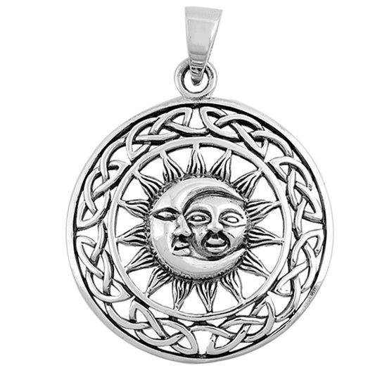 Celestial Knot Celtic Sun Moon Medallion Pendant .925 Sterling Silver Charm