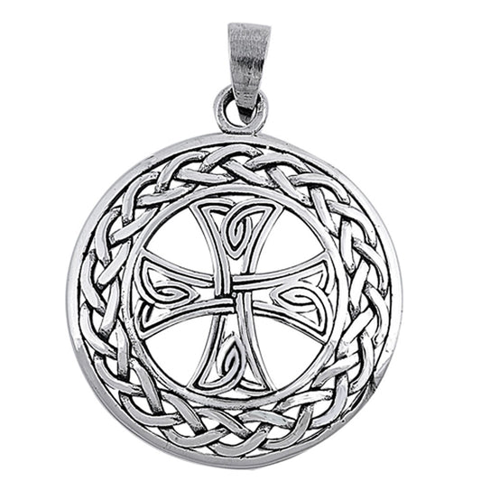 Knot Celtic Cross Medallion Pendant .925 Sterling Silver Weave Twist Braid Charm