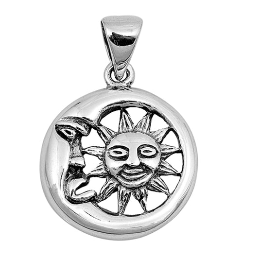 Sterling Silver Crescent Moon Sun Pendant Mystical Witch Wizard Fairy Tale Charm