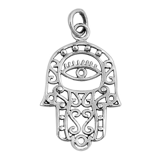 Sterling Silver Hamsa Hand Pendant Evil Eye Hand of God Filigree Swirl Charm 925