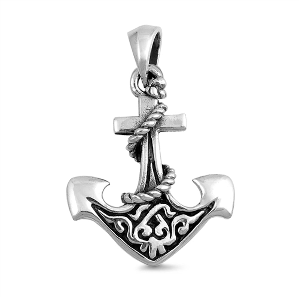 Sterling Silver Ornate Anchor Pendant Elegant Rope Nautical Ocean Charm 925 New