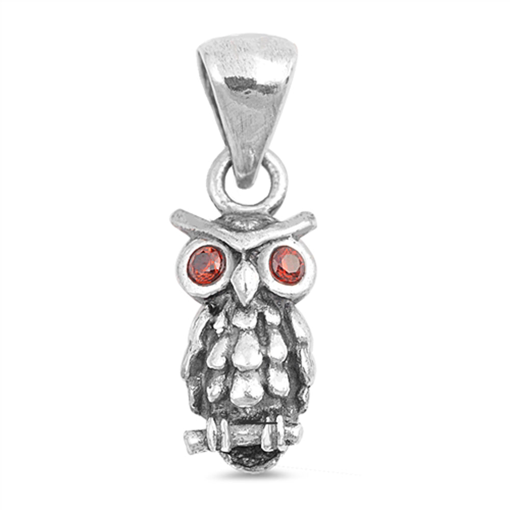 Sterling Silver Cute Owl Pendant Garnet CZ Animal Bird Woodland Wildlife Charm