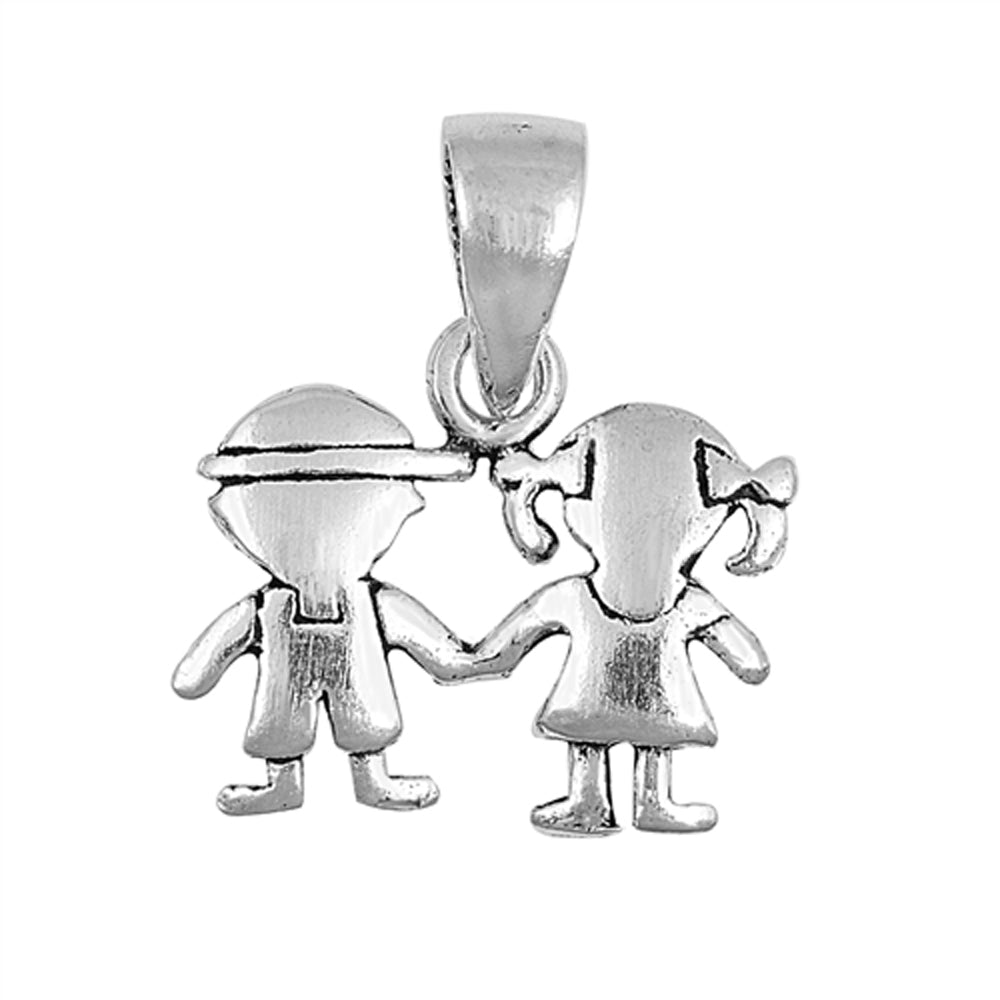 Sterling Silver Cute Boyfriend Girlfriend Pendant Holding Hands Charm 925 New