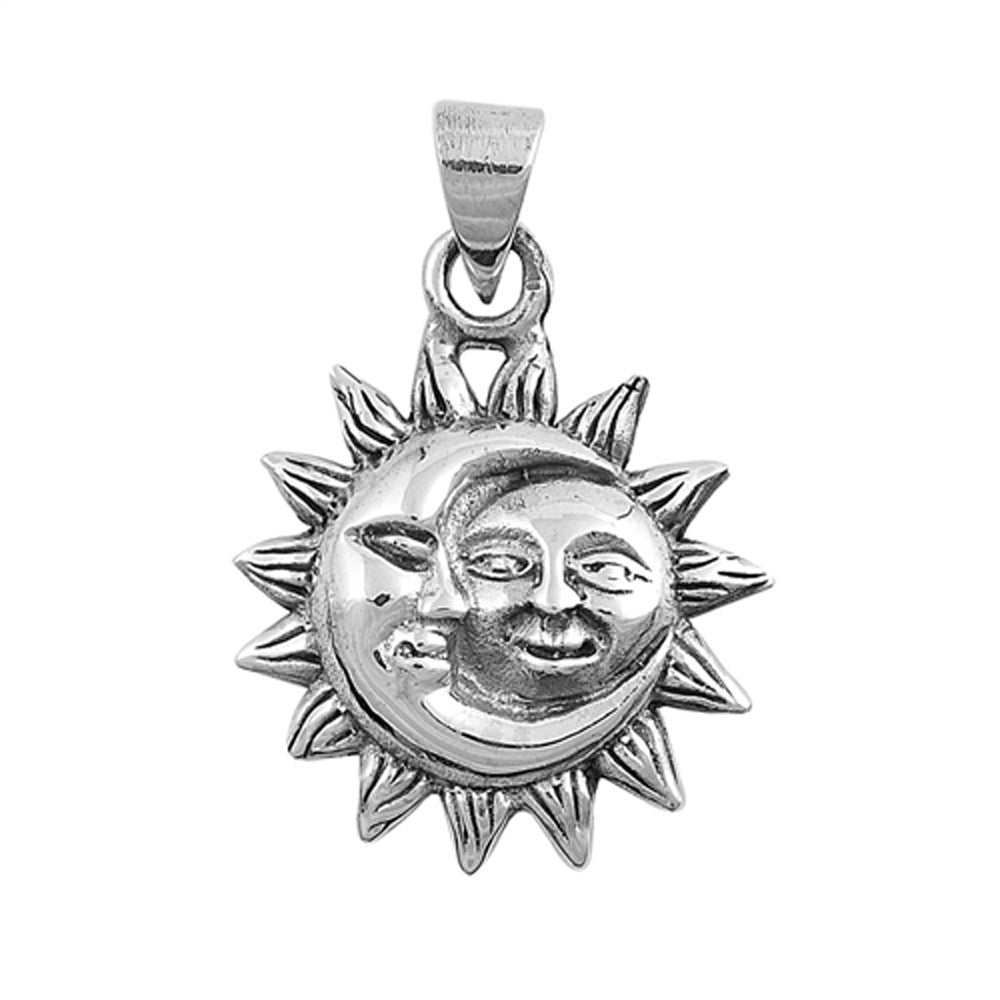 Sterling Silver Sun Moon Face Pendant Space Mystic Fantasy Zodiac Charm 925 New