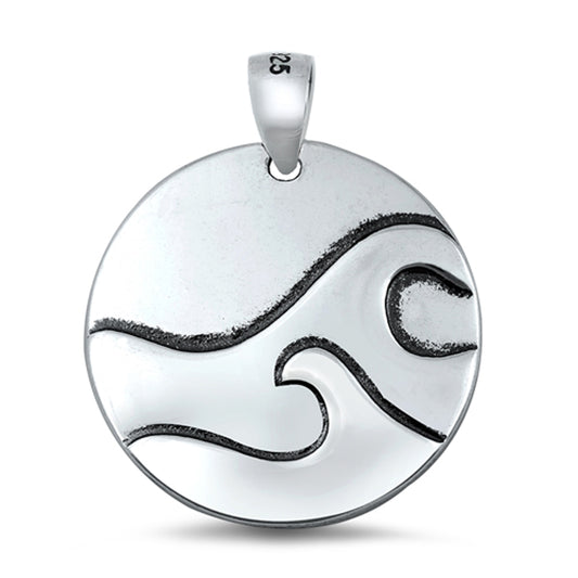 Sterling Silver Minimalist Wave Outline Pendant Simple Ocean Modern Charm 925