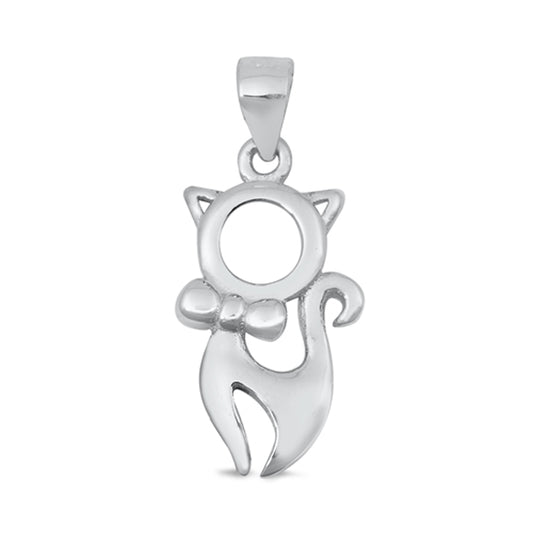 Sterling Silver Cute Cutout Cat Pendant Modern Animal Simple Kitten Charm 925