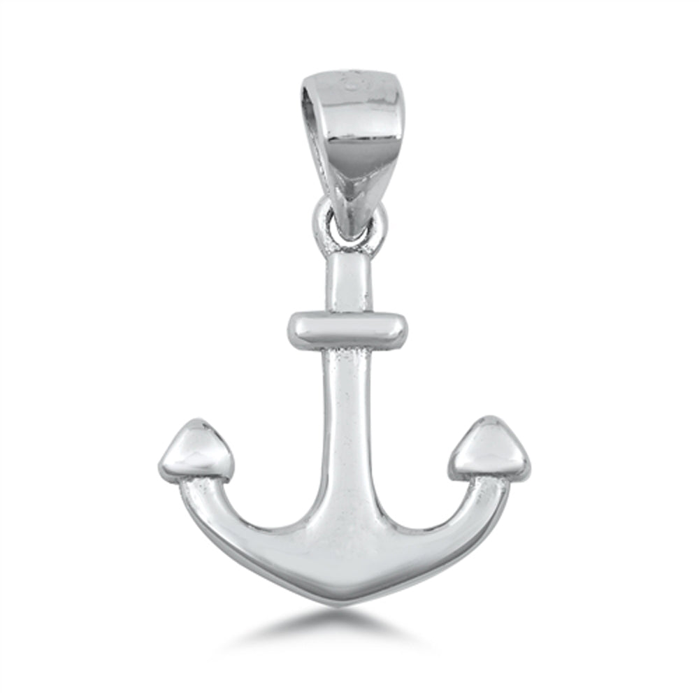 Sterling Silver Simple Anchor Pendant High Polish Traditional Nautical Charm 925