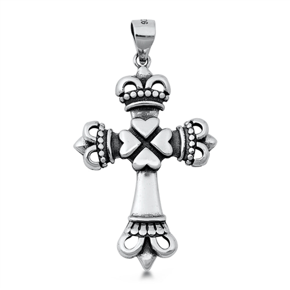 Sterling Silver Celtic Heart Cross Pendant Four Leaf Clover Love Crown Charm