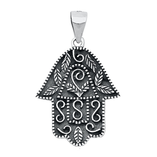 Sterling Silver Oxidized Ornate Hamsa Pendant Strong Hand of God Charm 925 New