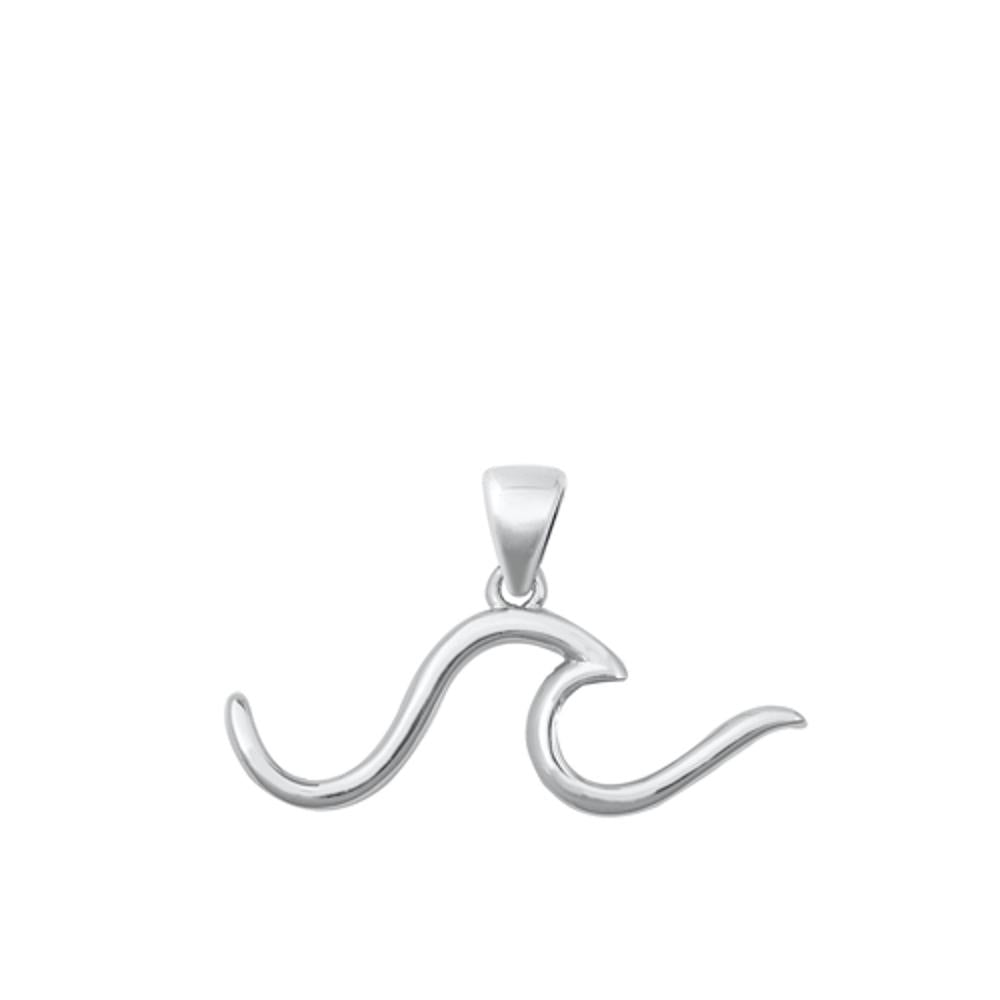 Sterling Silver Minimalist Ocean Wave Pendant Modern Water Beach Simple Charm