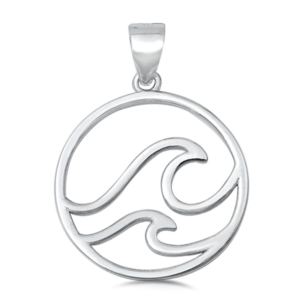 Sterling Silver Double Wave Pendant Open Loop Beach Water Cutout Charm 925 New