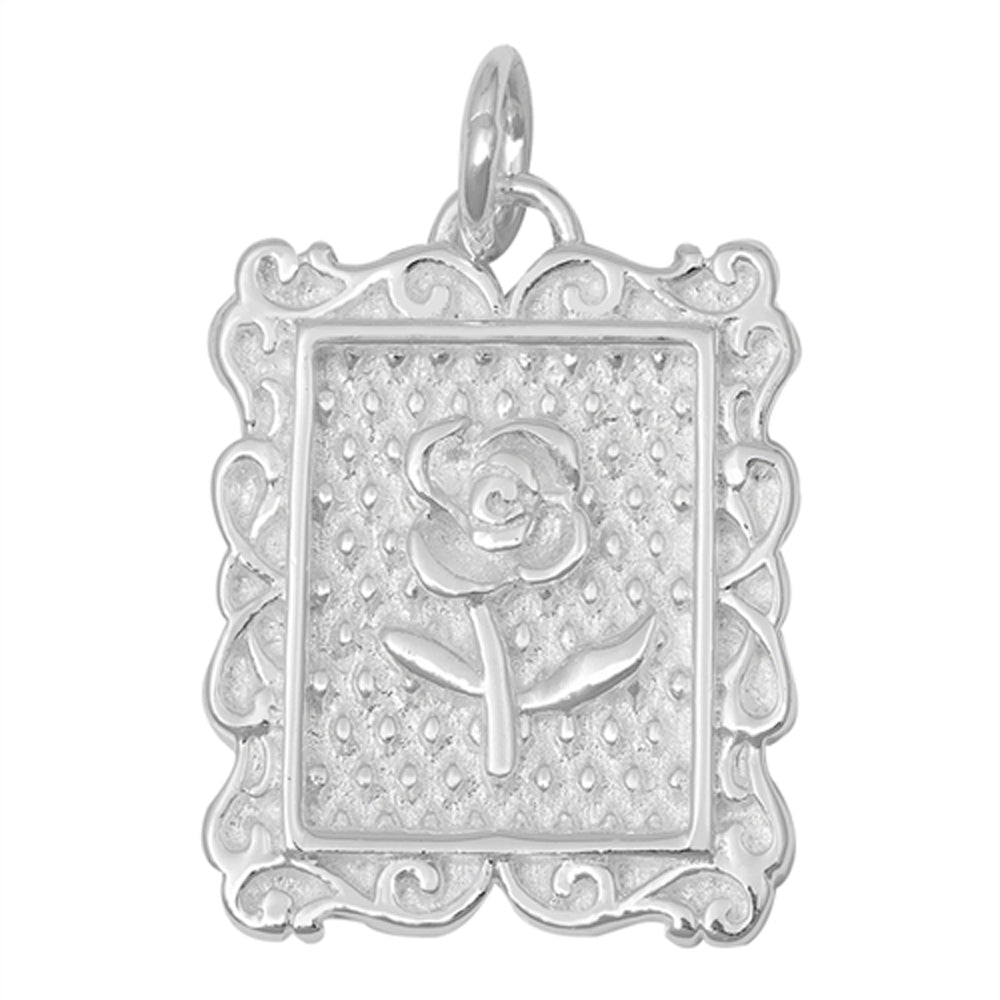 Sterling Silver Vintage Style Flower Frame Pendant Swirl Granulated Charm 925