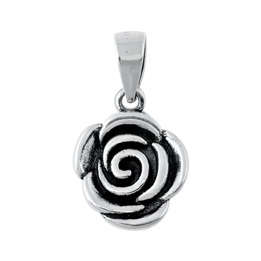 Sterling Silver Classic Rose Pendant Flower Oxidized Detail Filigree Swirl Charm