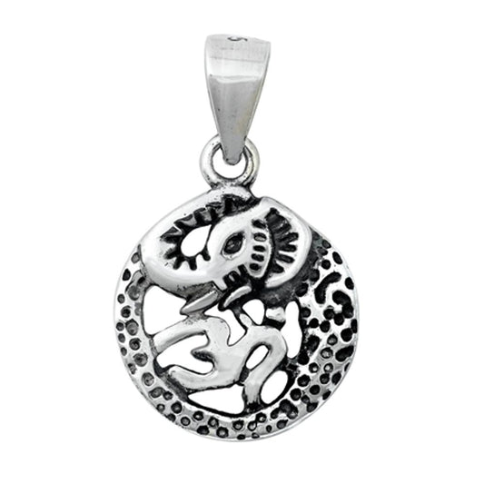 Sterling Silver Om Elephant Face Pendant Animal Oxidized Detail Unique Charm 925