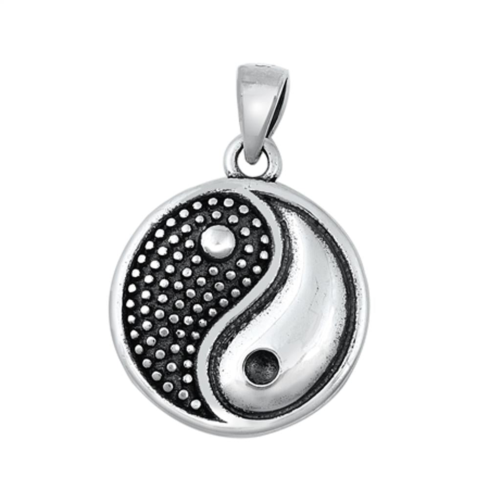 Sterling Silver Yin Yang Pendant Granulated Modern Harmony Dual Tone Charm 925