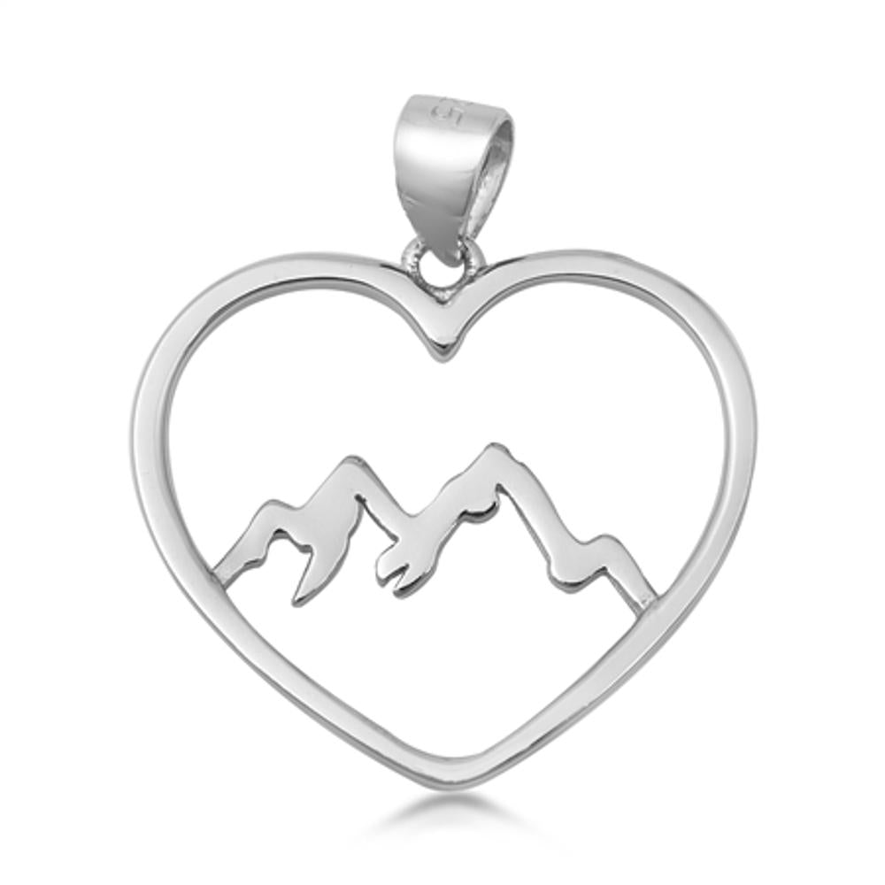 Sterling Silver Mountain Heart Pendant Promise Love Nature Outdoor Charm 925 New