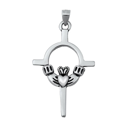 Sterling Silver Unique Open Cross Pendant Claddagh Celtic Promise Heart Charm