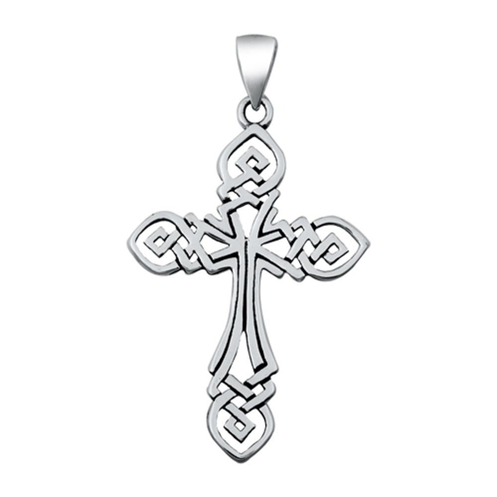 Sterling Silver Celtic Knot Cross Pendant Open Weave Christian Charm 925 New