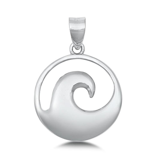 Sterling Silver High Polish Wave Pendant Ocean Water Cutout Minimalist Charm 925