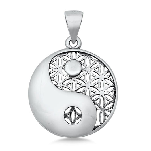 Sterling Silver Unique Modern Yin Yang Pendant Cutout Flower Lattice Charm 925