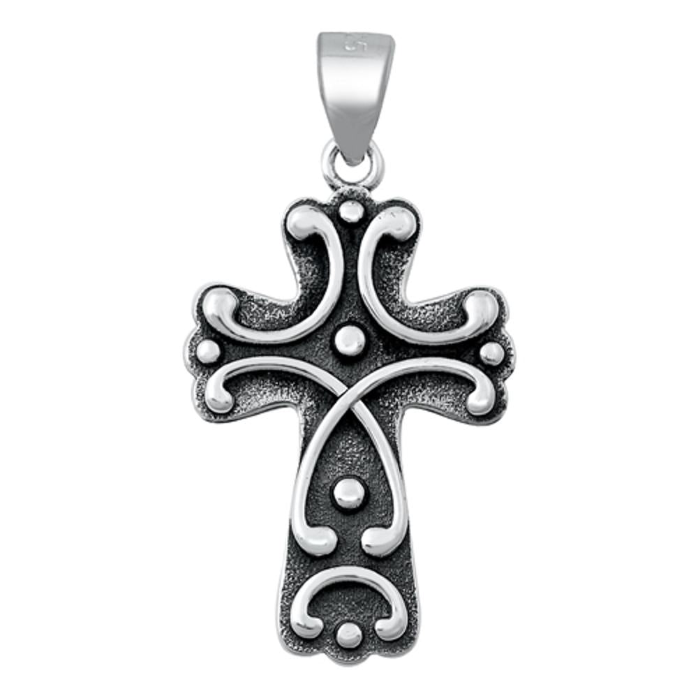 Sterling Silver Oxidized Cross Pendant Filigree Swirl Bold Statement Charm 925