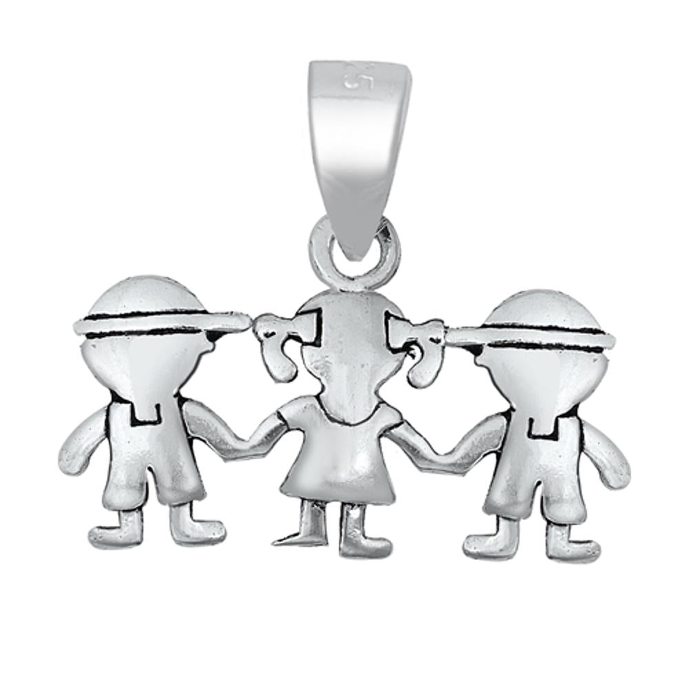 Sterling Silver Children Pendant Holding Hands Kids Mother Teacher Charm 925 New