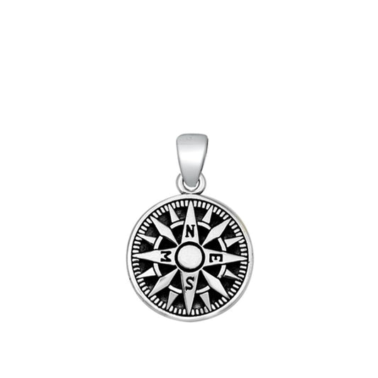 Sterling Silver Travelers Compass Rose Pendant North South East West Charm 925