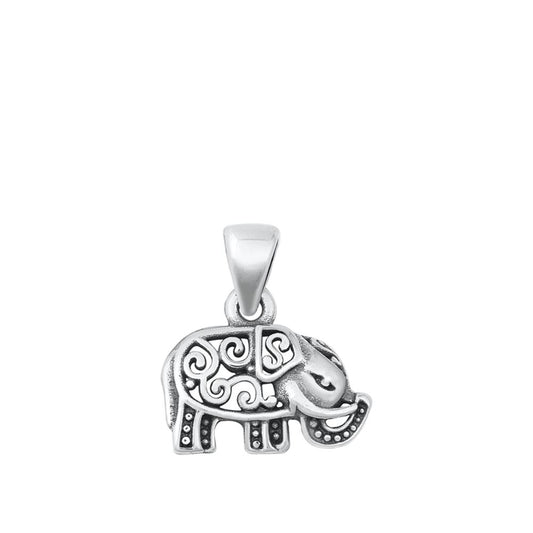 Sterling Silver Ornate Elephant Pendant Filigree Swirl Curl Cutout Charm 925 New