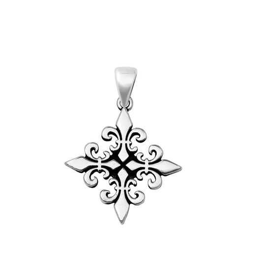 Sterling Silver Ornate Fleur De Lis Pendant Cross Filigree Swirl Charm 925 New