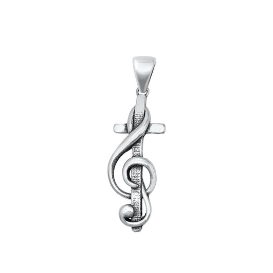 Sterling Silver Unique Music Cross Pendant Treble Clef Faith Religious Charm 925